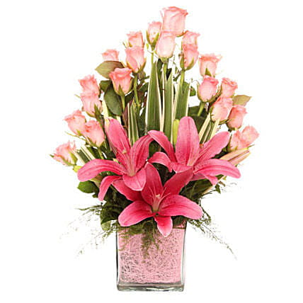 Vase Display of Pink Flowers